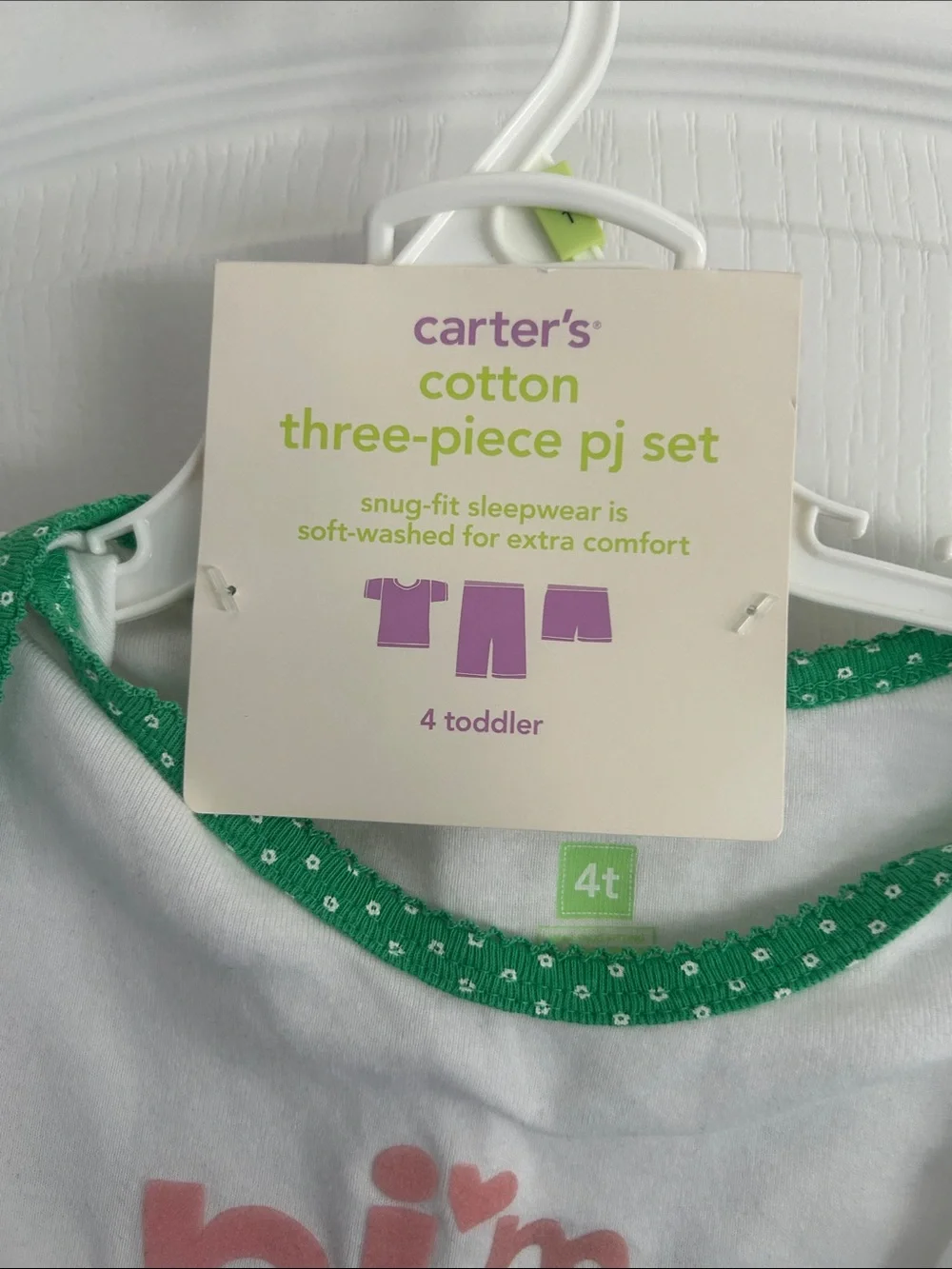 New Carter's White & Green 'I'm the Princess' 3 pc Pajama Set 4t